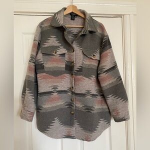 Southwest pink and grey long button up shacket XL